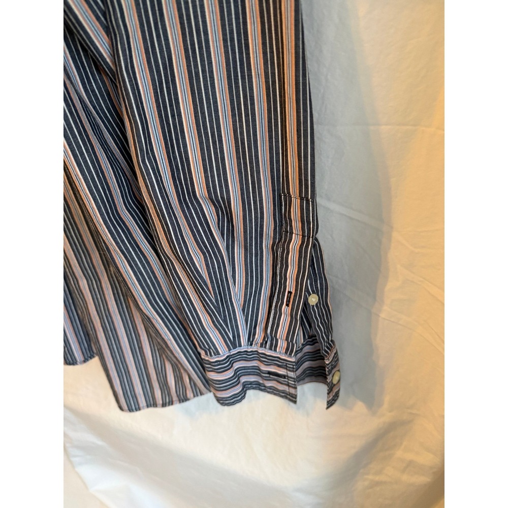 Chaps Mens XL Easy‎ Care Button Down Shirt Long Sleeve Striped Navy Blue Orange - Picture 5 of 6